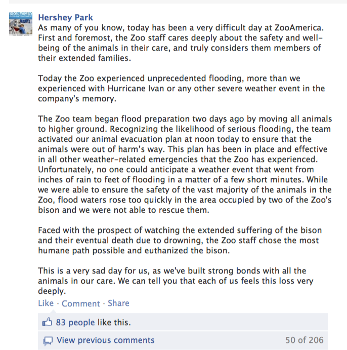 Hershey Park & ZooAmerica respond to flooding