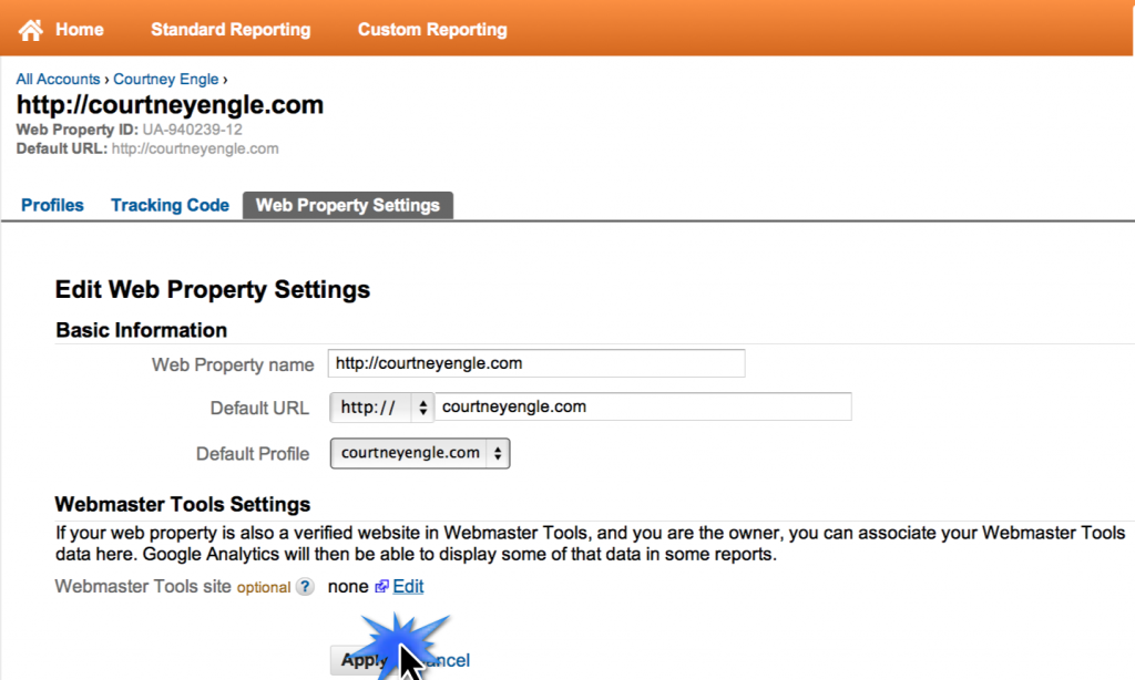 Google Analytics Webmaster Tools Apply