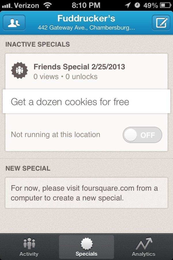 Foursquare Special on Mobile