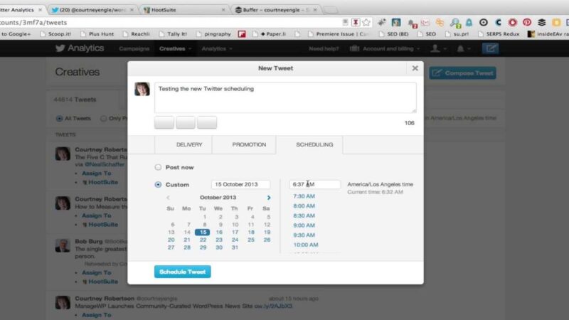 Twitter tweet scheduling interface demonstration