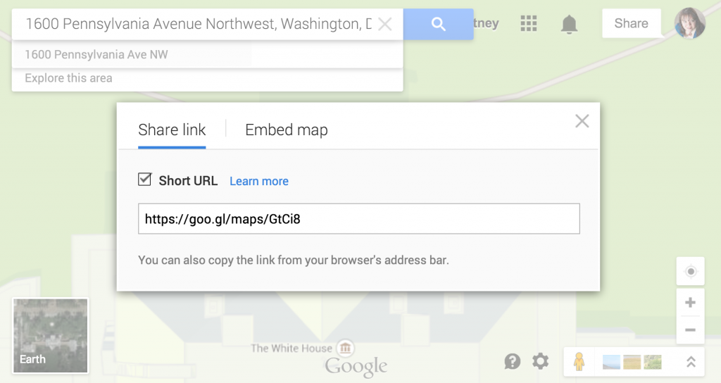 Google Maps insert link to map