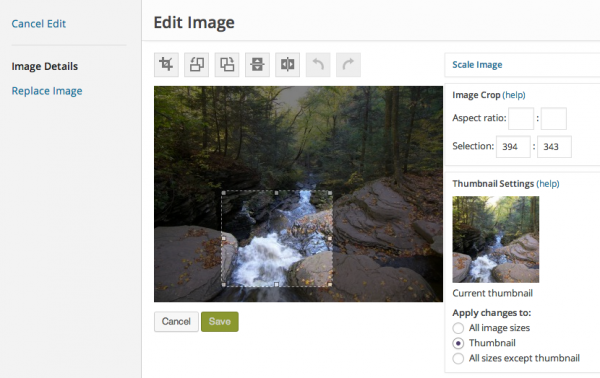 select WordPress thumbnail crop