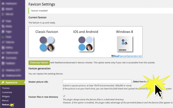 wordpress plugin favicon settings