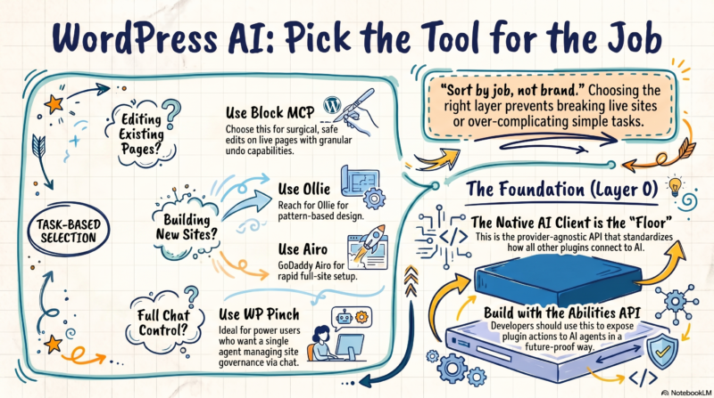 A decision guide for choosing how to let AI edit a WordPress site